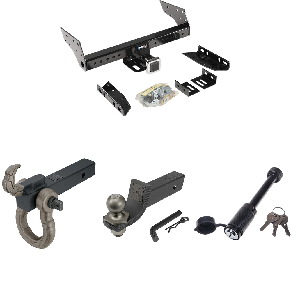 Fits 1987-1990 Dodge Grand Caravan Trailer Hitch Tow PKG + Interlock Tactical Starter Kit w/ 2" Drop & 2" Ball + Tactical Hook & Shackle Mount + Tactical Dogbone Lock By Reese Towpower
