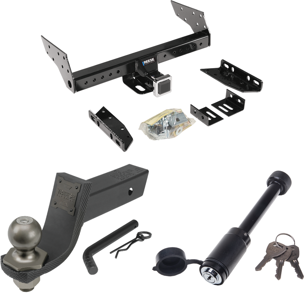 Fits 1982-1996 Ford Bronco Trailer Hitch Tow PKG + Interlock Tactical Starter Kit w/ 3-1/4" Drop & 2" Ball + Tactical Dogbone Lock By Reese Towpower