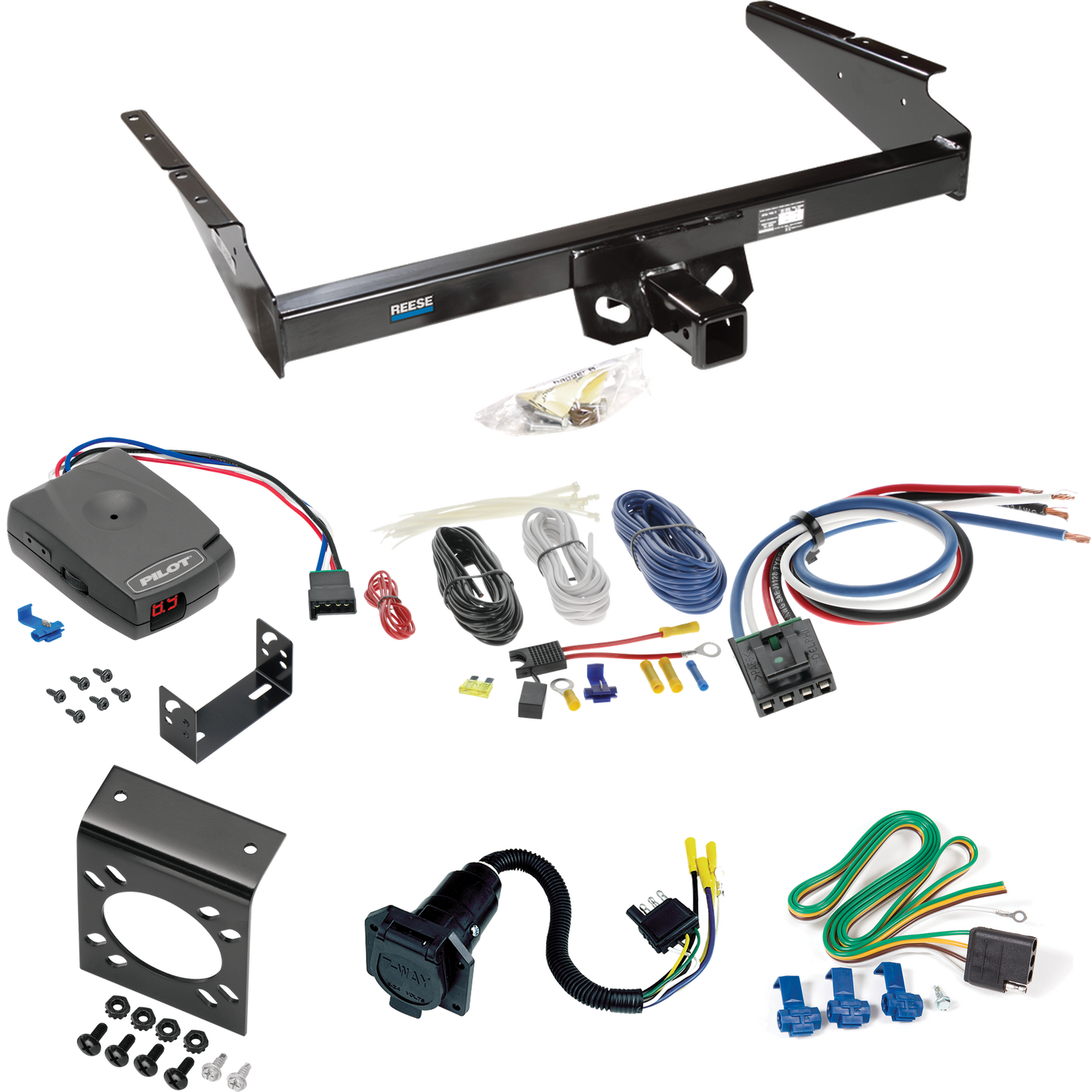 Fits 1990-2005 GMC Safari Trailer Hitch Tow PKG w/ Pro Series Pilot Brake Control + Generic BC Wiring Adapter + 7-Way RV Wiring (For Extended Body Models) By Reese Towpower