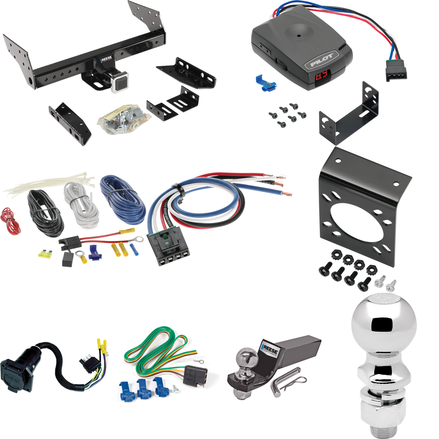 Fits 1992-1999 GMC Suburban C1500 Trailer Hitch Tow PKG w/ Pro Series Pilot Brake Control + Generic BC Wiring Adapter + 7-Way RV Wiring + 2" & 2-5/16" Ball & Drop Mount By Reese Towpower