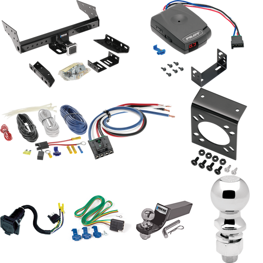 Fits 1987-1990 Dodge Grand Caravan Trailer Hitch Tow PKG w/ Pro Series Pilot Brake Control + Generic BC Wiring Adapter + 7-Way RV Wiring + 2" & 2-5/16" Ball & Drop Mount By Reese Towpower