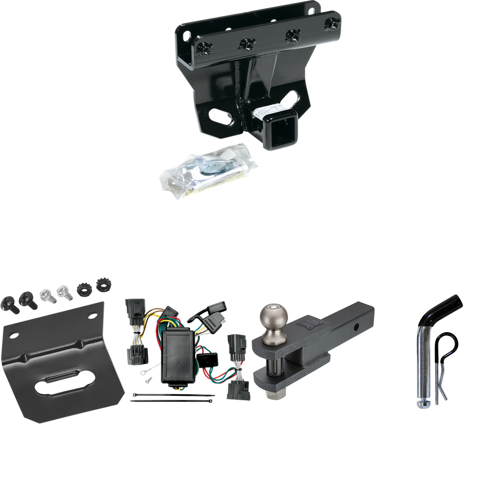 Fits 2006-2010 Jeep Commander Trailer Hitch Tow PKG w/ 4-Flat Wiring Harness + Clevis Hitch Ball Mount w/ 2" Ball + Pin/Clip + Wiring Bracket By Draw-Tite