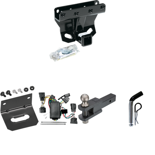 Fits 2006-2010 Jeep Commander Trailer Hitch Tow PKG w/ 4-Flat Wiring Harness + Clevis Hitch Ball Mount w/ 2" Ball + Pin/Clip + Wiring Bracket By Draw-Tite