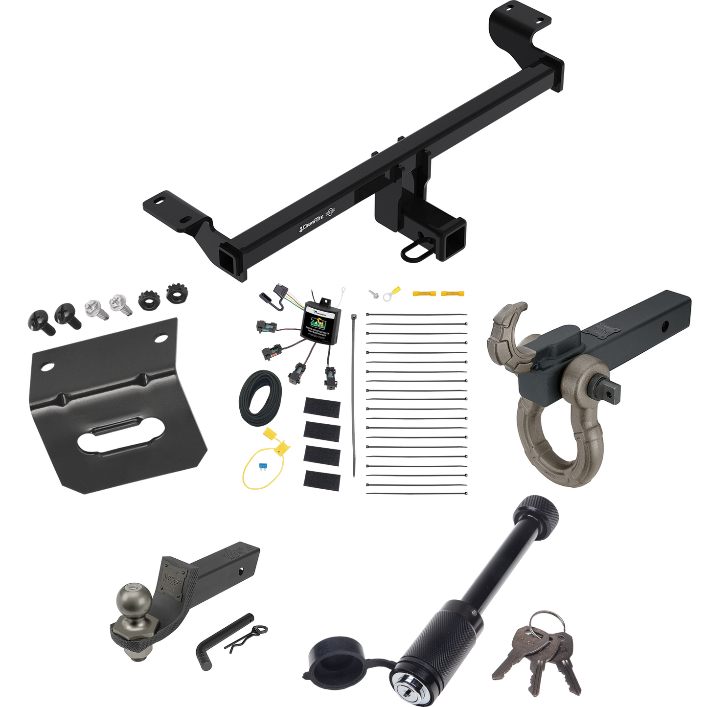 Fits 2021-2023 Lincoln Corsair Trailer Hitch Tow PKG w/ 4-Flat Zero Contact "No Splice" Wiring + Interlock Tactical Starter Kit w/ 2" Drop & 2" Ball + Tactical Hook & Shackle Mount + Tactical Dogbone Lock + Wiring Bracket (Excludes: Plug-In-Hybrid Mo