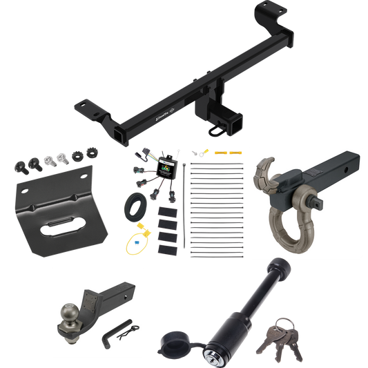 Fits 2021-2023 Lincoln Corsair Trailer Hitch Tow PKG w/ 4-Flat Zero Contact "No Splice" Wiring + Interlock Tactical Starter Kit w/ 2" Drop & 2" Ball + Tactical Hook & Shackle Mount + Tactical Dogbone Lock + Wiring Bracket (Excludes: Plug-In-Hybrid Mo