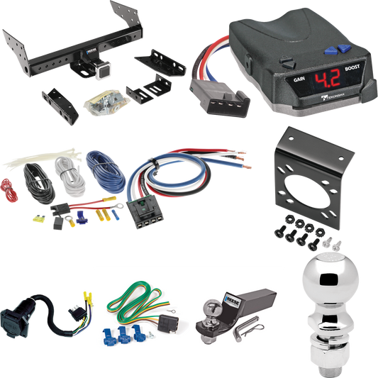 Fits 1983-1997 Chevrolet S10 Trailer Hitch Tow PKG w/ Tekonsha BRAKE-EVN Brake Control + Generic BC Wiring Adapter + 7-Way RV Wiring + 2" & 2-5/16" Ball & Drop Mount (For w/Standard Bed & Step Bumper Models) By Reese Towpower