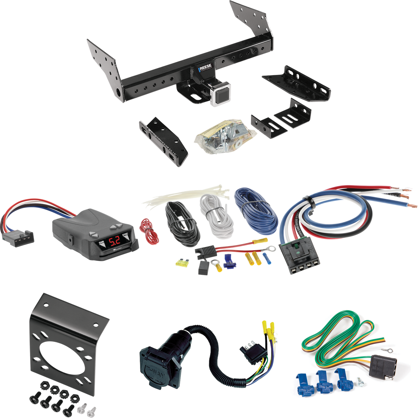 Fits 2004-2007 Dodge Grand Caravan Trailer Hitch Tow PKG w/ Tekonsha Brakeman IV Brake Control + Generic BC Wiring Adapter + 7-Way RV Wiring (Excludes: w/Stow & Go Seats Models) By Reese Towpower