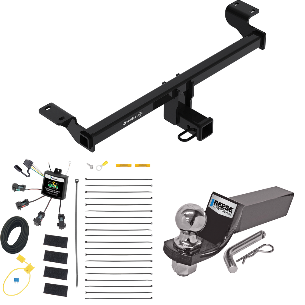 Fits 2021-2023 Lincoln Corsair Trailer Hitch Tow PKG w/ 4-Flat Zero Contact "No Splice" Wiring + Starter Kit Ball Mount w/ 2" Drop & 2" Ball (Excludes: Plug-In-Hybrid Models) By Draw-Tite