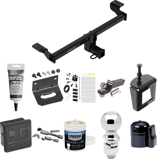 Fits 2021-2023 Lincoln Corsair Trailer Hitch Tow PKG w/ 4-Flat Zero Contact "No Splice" Wiring + Starter Kit Ball Mount w/ 2" Drop & 2" Ball + 2-5/16" Ball + Wiring Bracket + Dual Hitch & Coupler Locks + Hitch Cover + Wiring Tester + Ball Lube +Elect