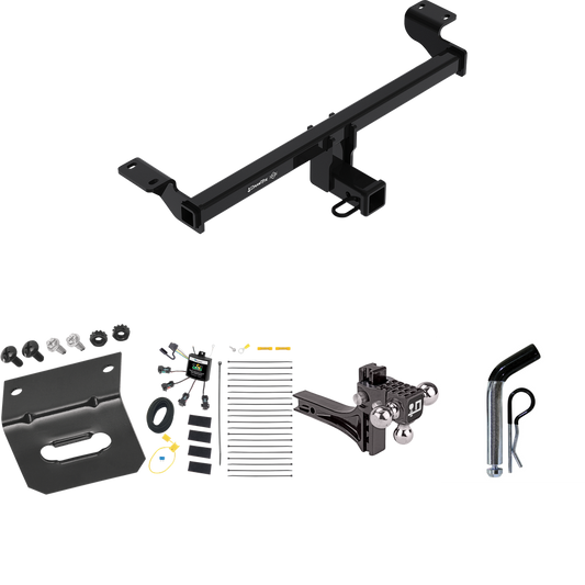 Fits 2021-2023 Lincoln Corsair Trailer Hitch Tow PKG w/ 4-Flat Zero Contact "No Splice" Wiring Harness + Adjustable Drop Rise Triple Ball Ball Mount 1-7/8" & 2" & 2-5/16" Trailer Balls + Pin/Clip + Wiring Bracket (Excludes: Plug-In-Hybrid Models) By