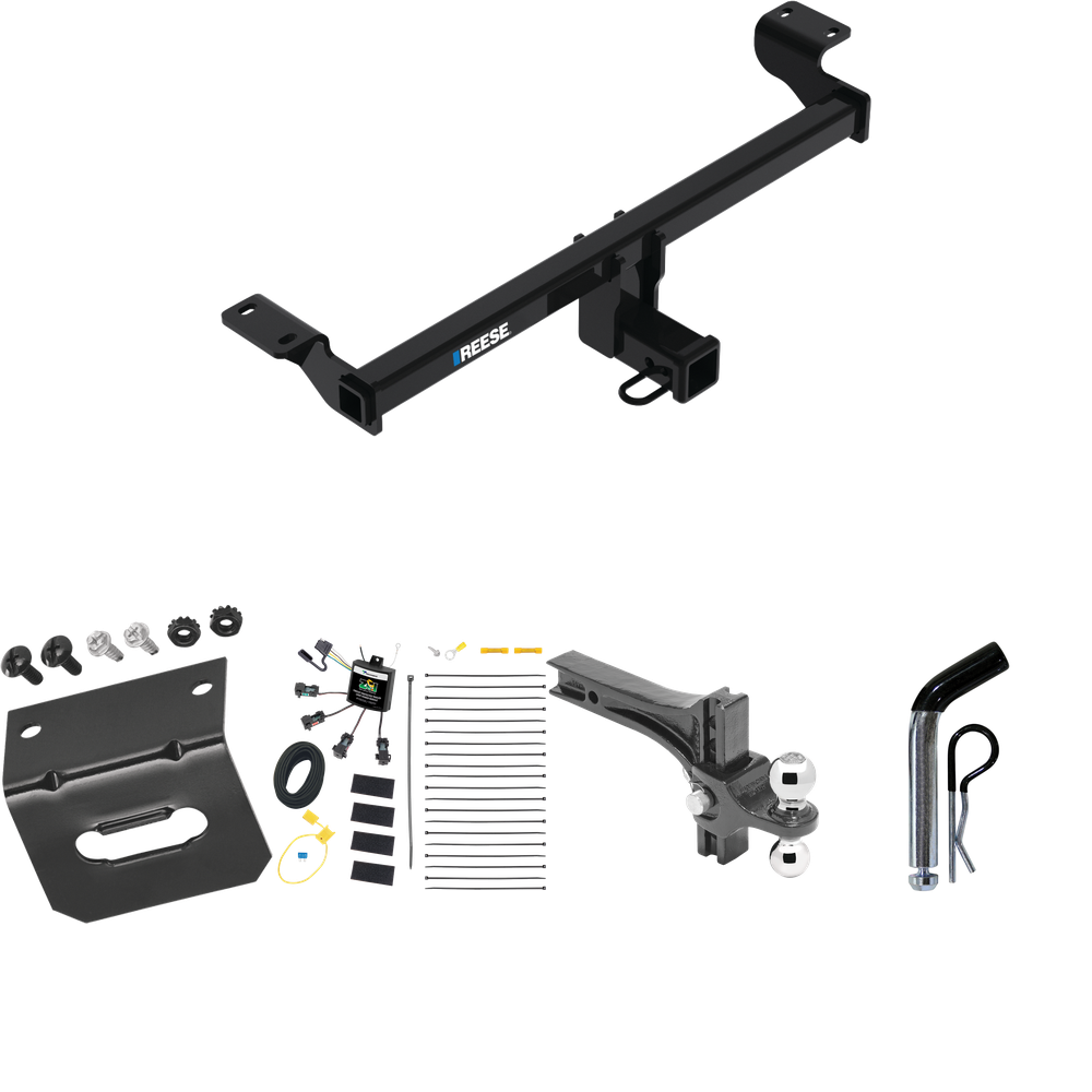 Fits 2023-2023 Ford Escape Trailer Hitch Tow PKG w/ 4-Flat Zero Contact "No Splice" Wiring Harness + Dual Adjustable Drop Rise Ball Ball Mount 2" & 2-5/16" Trailer Balls + Pin/Clip + Wiring Bracket (Excludes: Plug-In-Hybrid Models) By Reese Towpower