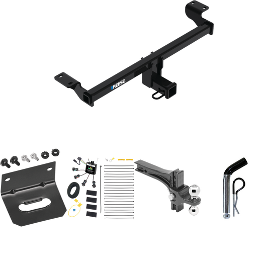 Fits 2023-2023 Ford Escape Trailer Hitch Tow PKG w/ 4-Flat Zero Contact "No Splice" Wiring Harness + Dual Adjustable Drop Rise Ball Ball Mount 2" & 2-5/16" Trailer Balls + Pin/Clip + Wiring Bracket (Excludes: Plug-In-Hybrid Models) By Reese Towpower