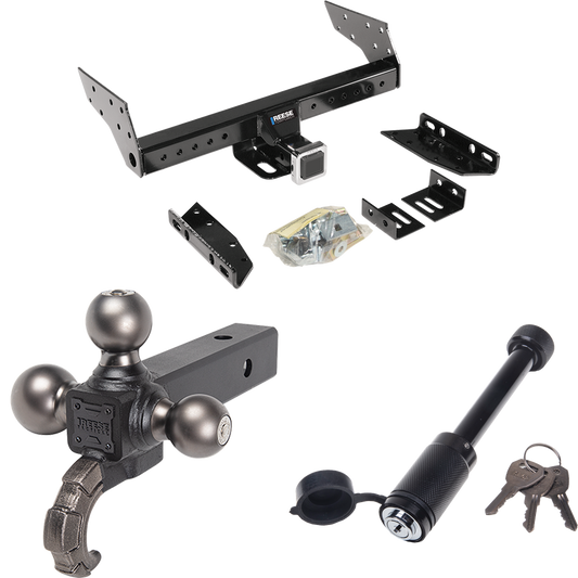 Fits 1994-1995 Dodge Grand Caravan Trailer Hitch Tow PKG + Triple Ball Tactical Ball Mount 1-7/8" & 2" & 2-5/16" Balls w/ Tow Hook + Tactical Dogbone Lock (For 2 WD, Long Wheelbase, Except LE Models) By Reese Towpower