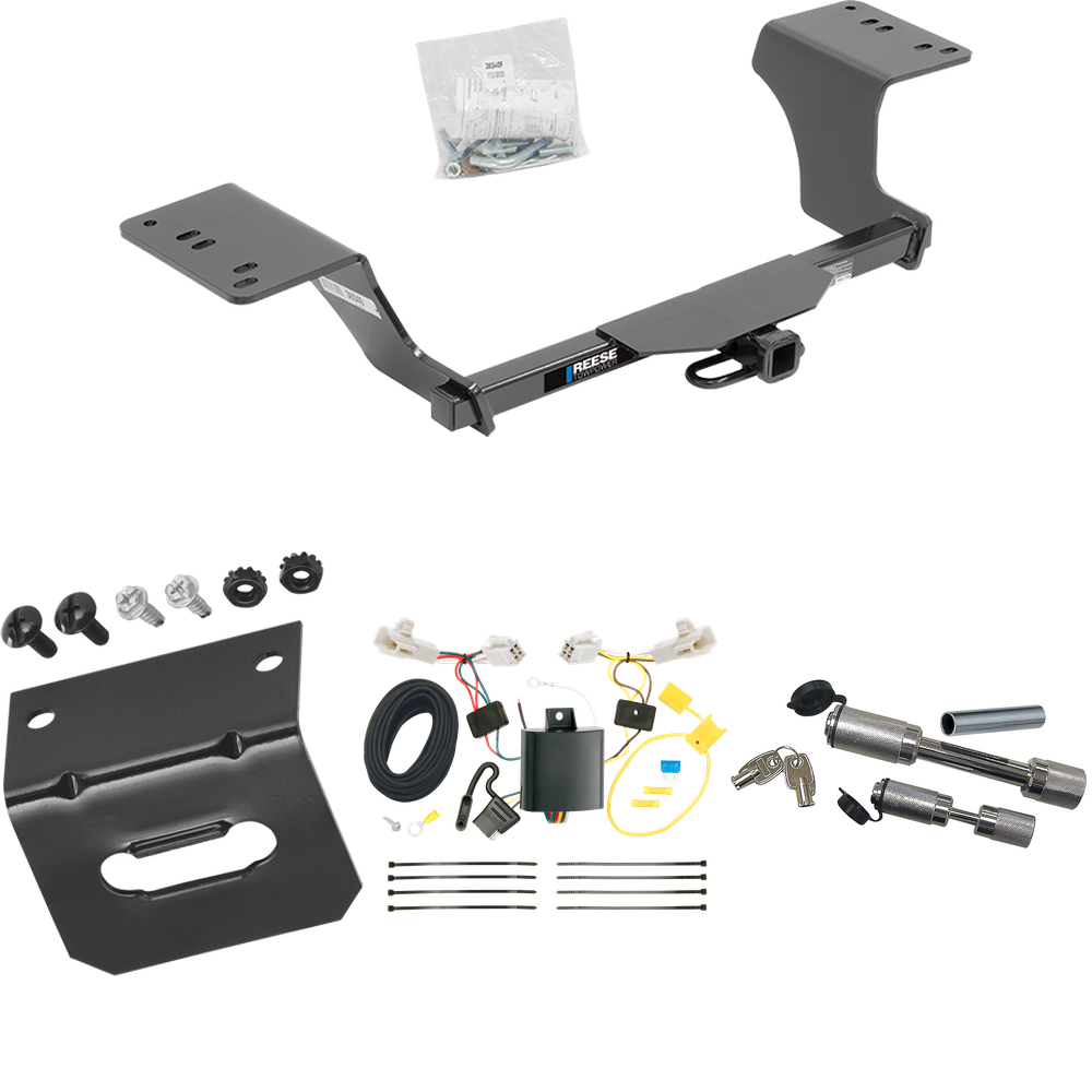 Se adapta al paquete de enganche de remolque Toyota Avalon 2013-2018 con arnés de cableado de 4 planos + soporte de cableado + enganche doble y cerraduras de acoplador de Reese Towpower