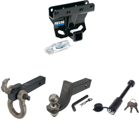 Fits 2006-2010 Jeep Commander Trailer Hitch Tow PKG + Interlock Tactical Starter Kit w/ 3-1/4" Drop & 2" Ball + Tactical Hook & Shackle Mount + Tactical Dogbone Lock By Reese Towpower