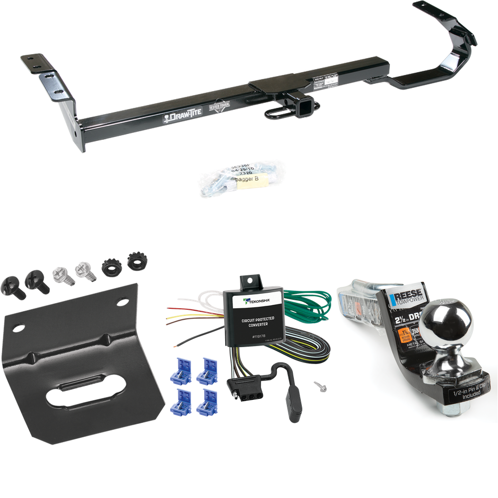 Fits 1995-1999 Toyota Avalon Trailer Hitch Tow PKG w/ 4-Flat Wiring Harness + Interlock Starter Kit w/ 2" Ball 2-1/2" Drop 2" Rise + Wiring Bracket By Draw-Tite