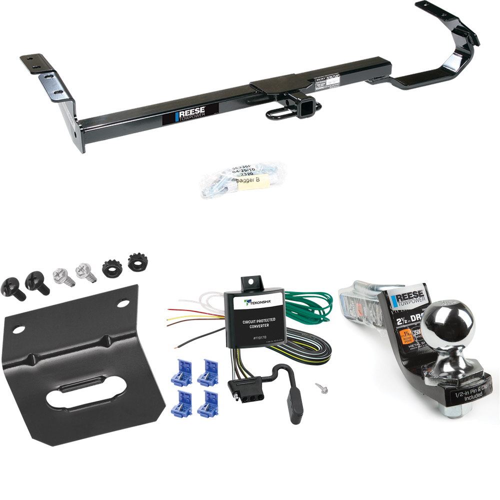 Fits 1999-2003 Toyota Solara Trailer Hitch Tow PKG w/ 4-Flat Wiring Harness + Interlock Starter Kit w/ 2" Ball 2-1/2" Drop 2" Rise + Wiring Bracket By Reese Towpower