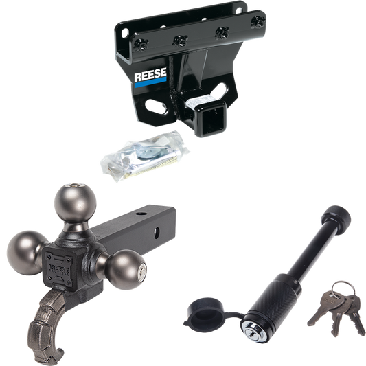 Fits 2006-2010 Jeep Commander Trailer Hitch Tow PKG + Triple Ball Tactical Ball Mount 1-7/8" & 2" & 2-5/16" Balls w/ Tow Hook + Tactical Dogbone Lock By Reese Towpower