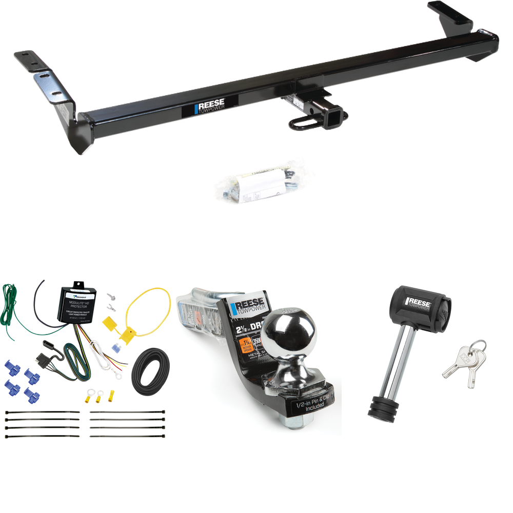 Fits 2000-2004 Toyota Avalon Trailer Hitch Tow PKG w/ 4-Flat Wiring Harness + Interlock Starter Kit w/ 2" Ball 2-1/2" Drop 2" Rise + Hitch Lock By Reese Towpower