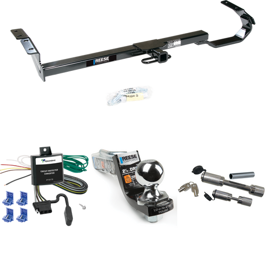 Fits 1997-2001 Toyota Camry Trailer Hitch Tow PKG w/ 4-Flat Wiring Harness + Interlock Starter Kit w/ 2" Ball 2-1/2" Drop 2" Rise + Dual Hitch & Coupler Locks (For Sedan Models) By Reese Towpower