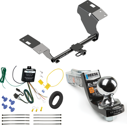 Fits 2019-2022 Toyota Avalon Trailer Hitch Tow PKG w/ 4-Flat Wiring Harness + Interlock Starter Kit w/ 2" Ball 2-1/2" Drop 2" Rise By Draw-Tite