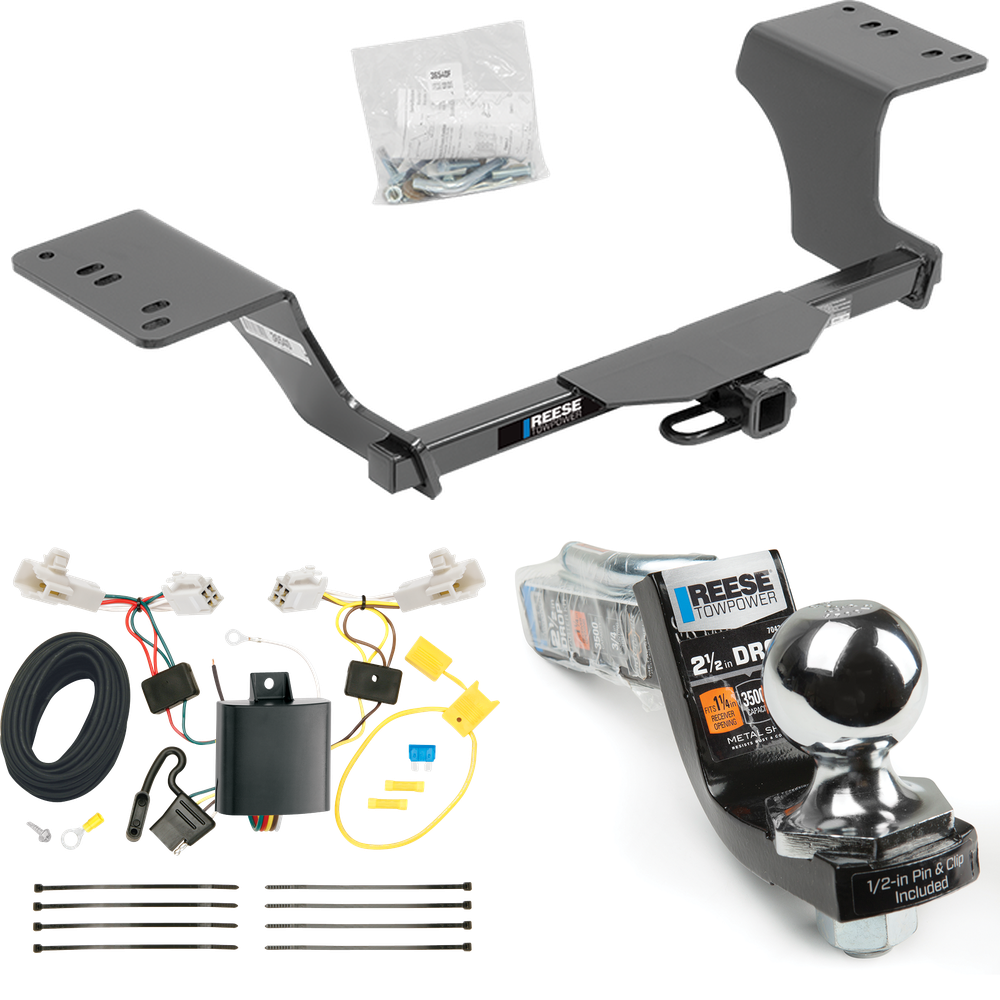 Fits 2013-2018 Toyota Avalon Trailer Hitch Tow PKG w/ 4-Flat Wiring Harness + Interlock Starter Kit w/ 2" Ball 2-1/2" Drop 2" Rise By Reese Towpower