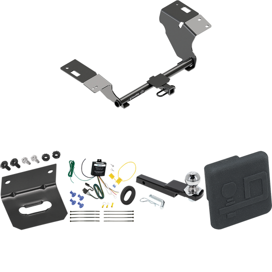 Fits 2019-2022 Toyota Avalon Trailer Hitch Tow PKG w/ 4-Flat Wiring Harness + Interlock Starter Kit w/ 2" Ball 1-1/4" Drop 3/4" Rise + Wiring Bracket + Hitch Cover By Draw-Tite