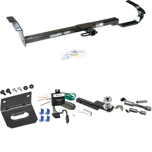 Fits 1997-2001 Toyota Camry Trailer Hitch Tow PKG w/ 4-Flat Wiring Harness + Interlock Starter Kit w/ 2" Ball 1-1/4" Drop 3/4" Rise + Wiring Bracket + Dual Hitch & Coupler Locks (For Sedan Models) By Draw-Tite