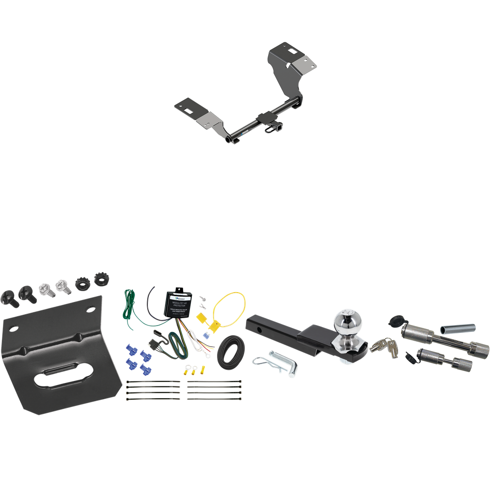 Fits 2019-2022 Toyota Avalon Trailer Hitch Tow PKG w/ 4-Flat Wiring Harness + Interlock Starter Kit w/ 2" Ball 1-1/4" Drop 3/4" Rise + Wiring Bracket + Dual Hitch & Coupler Locks By Reese Towpower