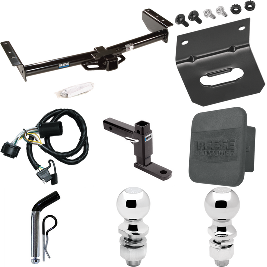 Fits 2000-2006 Chevrolet Suburban 2500 Trailer Hitch Tow PKG w/ 4-Flat Wiring + Adjustable Drop Rise Ball Mount + Pin/Clip + 2" Ball + 2-5/16" Ball + Wiring Bracket + Hitch Cover (For w/Amber Turn Signals Models) By Reese Towpower