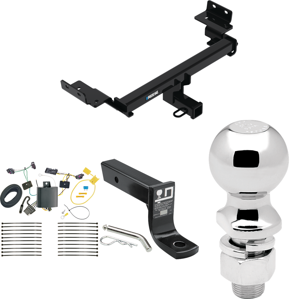 Fits 2017-2023 Jeep Compass Trailer Hitch Tow PKG w/ 4-Flat Wiring + Ball Mount w/ 4" Drop + 2-5/16" Ball (For (New Body Style) Models) By Reese Towpower