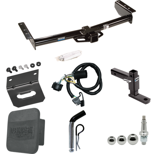 Fits 2000-2006 Chevrolet Suburban 2500 Trailer Hitch Tow PKG w/ 4-Flat Wiring + Adjustable Drop Rise Ball Mount + Pin/Clip + Inerchangeable 1-7/8" & 2" & 2-5/16" Balls + Wiring Bracket + Hitch Cover (For w/Amber Turn Signals Models) By Reese Towpower