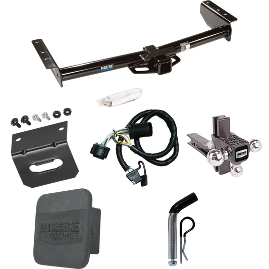 Fits 2000-2006 GMC Yukon XL 2500 Trailer Hitch Tow PKG w/ 4-Flat Wiring + Adjustable Drop Rise Triple Ball Ball Mount 1-7/8" & 2" & 2-5/16" Trailer Balls + Pin/Clip + Wiring Bracket + Hitch Cover By Reese Towpower