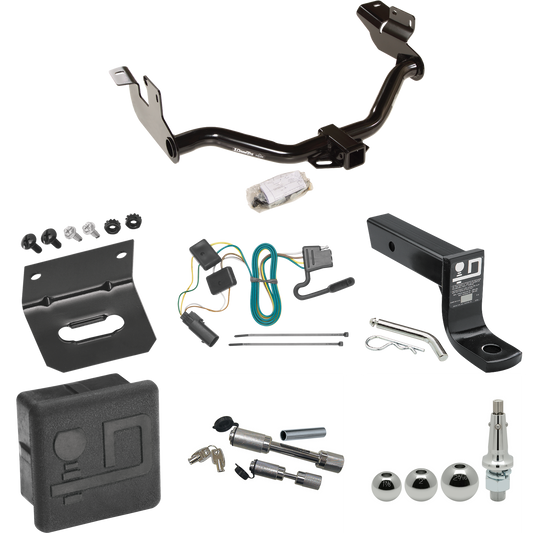 Fits 2008-2011 Mazda Tribute Trailer Hitch Tow PKG w/ 4-Flat Wiring + Ball Mount w/ 4" Drop + Interchangeable Ball 1-7/8" & 2" & 2-5/16" + Wiring Bracket + Dual Hitch & Coupler Locks + Hitch Cover (For w/Factory Tow Package Models) By Draw-Tite