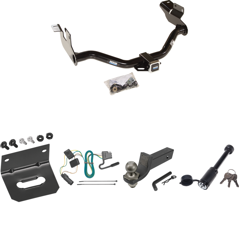 Fits 2008-2012 Ford Escape Trailer Hitch Tow PKG w/ 4-Flat Wiring + Interlock Tactical Starter Kit w/ 2" Drop & 2" Ball + Tactical Dogbone Lock + Wiring Bracket (For w/Factory Tow Package Models) By Reese Towpower