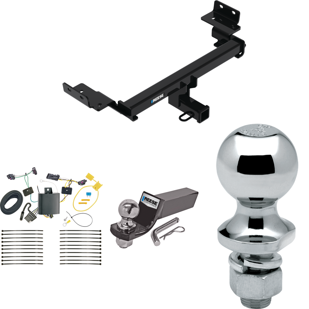 Fits 2017-2023 Jeep Compass Trailer Hitch Tow PKG w/ 4-Flat Wiring + Starter Kit Ball Mount w/ 2" Drop & 2" Ball + 1-7/8" Ball (For (New Body Style) Models) By Reese Towpower