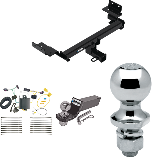 Fits 2017-2023 Jeep Compass Trailer Hitch Tow PKG w/ 4-Flat Wiring + Starter Kit Ball Mount w/ 2" Drop & 2" Ball + 1-7/8" Ball (For (New Body Style) Models) By Reese Towpower