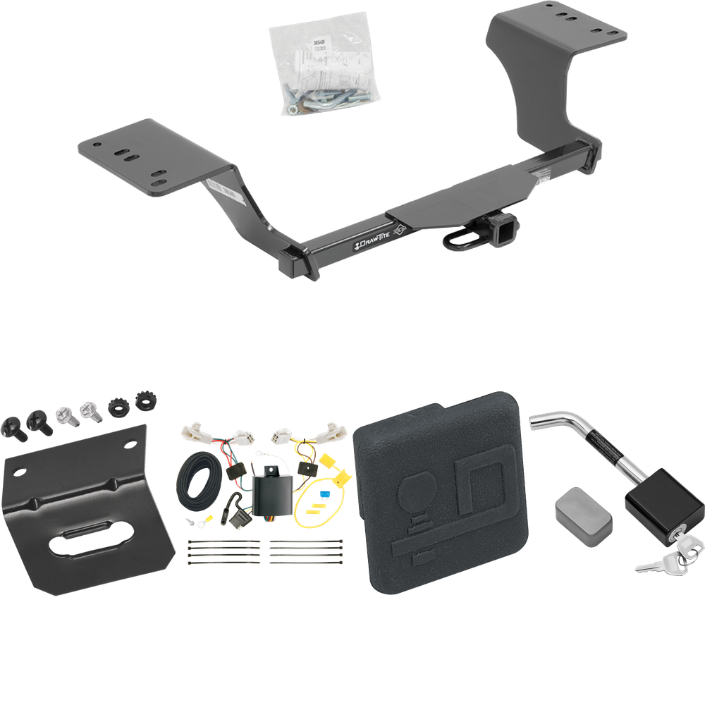 Fits 2013-2018 Toyota Avalon Trailer Hitch Tow PKG w/ 4-Flat Wiring Harness + Hitch Cover + Hitch Lock By Draw-Tite