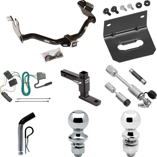 Fits 2008-2011 Mercury Mariner Trailer Hitch Tow PKG w/ 4-Flat Wiring Harness + Adjustable Drop Rise Ball Mount + Pin/Clip + 2" Ball + 1-7/8" Ball + Dual Hitch & Coupler Locks (For w/Factory Tow Package Models) By Reese Towpower