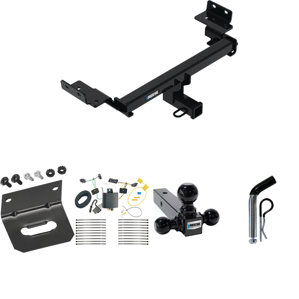 Fits 2017-2023 Jeep Compass Trailer Hitch Tow PKG w/ 4-Flat Wiring Harness + Triple Ball Ball Mount 1-7/8" & 2" & 2-5/16" Trailer Balls + Pin/Clip + Wiring Bracket (For (New Body Style) Models) By Reese Towpower