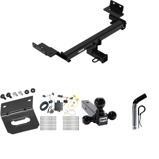 Fits 2017-2023 Jeep Compass Trailer Hitch Tow PKG w/ 4-Flat Wiring Harness + Triple Ball Ball Mount 1-7/8" & 2" & 2-5/16" Trailer Balls + Pin/Clip + Wiring Bracket (For (New Body Style) Models) By Reese Towpower