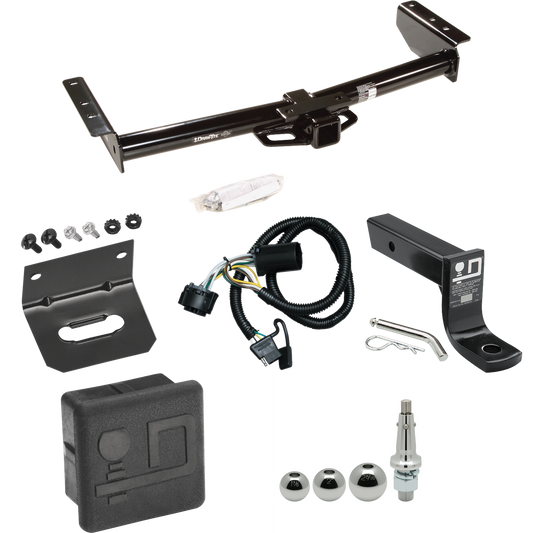 Fits 2000-2006 GMC Yukon XL 2500 Trailer Hitch Tow PKG w/ 4-Flat Wiring + Ball Mount w/ 4" Drop + Interchangeable Ball 1-7/8" & 2" & 2-5/16" + Wiring Bracket + Hitch Cover By Draw-Tite