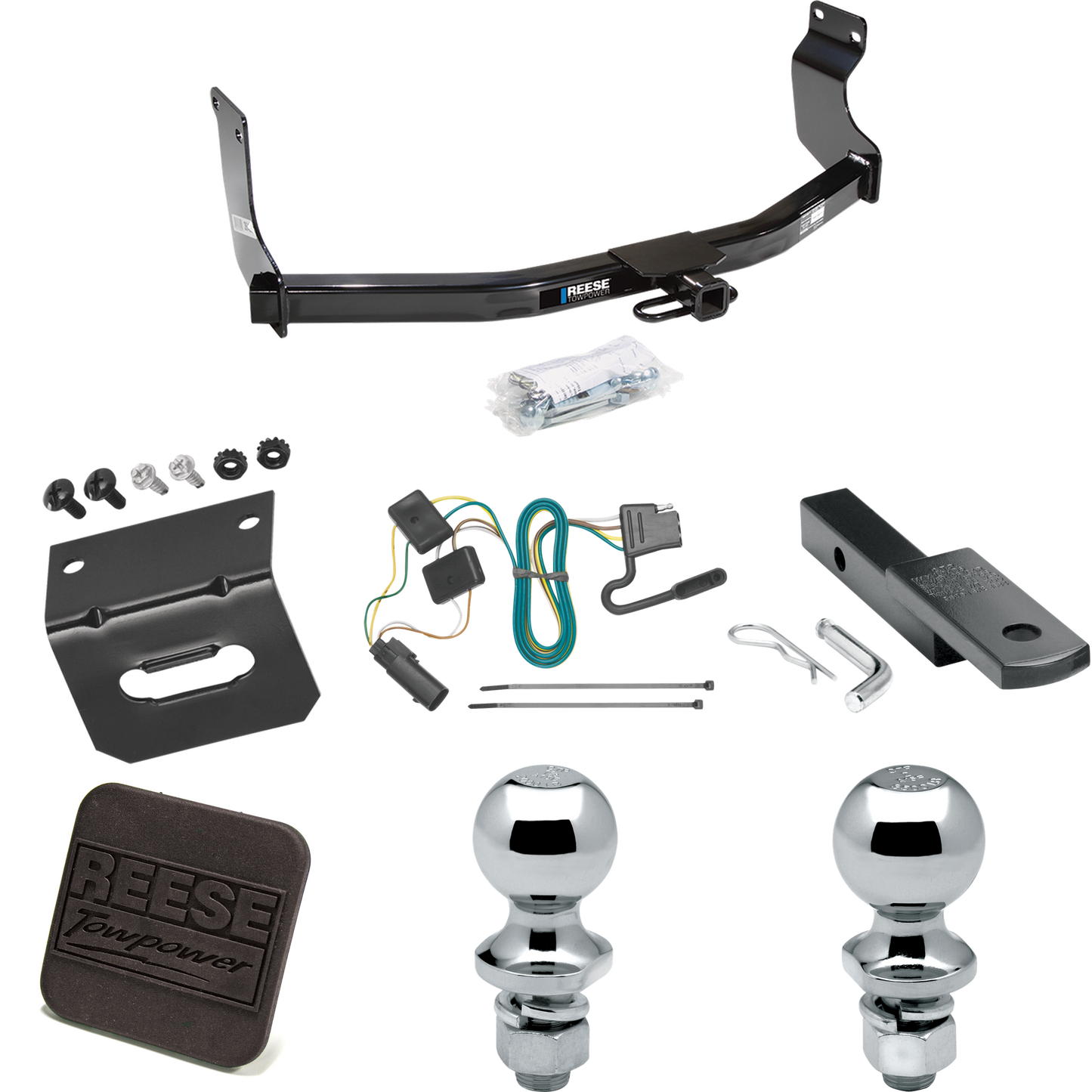 Fits 2008-2011 Mercury Mariner Trailer Hitch Tow PKG w/ 4-Flat Wiring Harness + Draw-Bar + 1-7/8" + 2" Ball + Wiring Bracket + Hitch Cover (For w/Factory Tow Package Models) By Reese Towpower