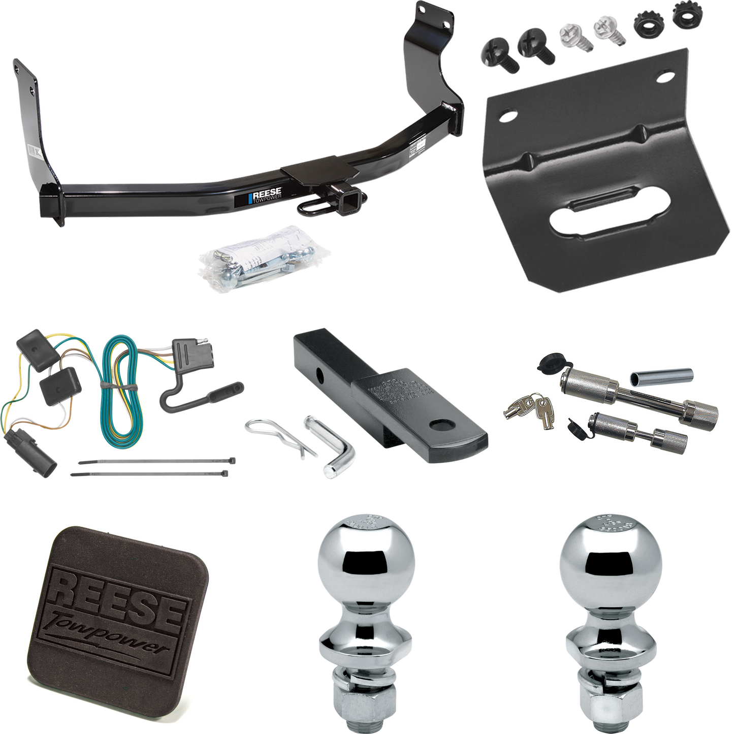 Fits 2008-2011 Mercury Mariner Trailer Hitch Tow PKG w/ 4-Flat Wiring Harness + Draw-Bar + 1-7/8" + 2" Ball + Wiring Bracket + Hitch Cover + Dual Hitch & Coupler Locks (For w/Factory Tow Package Models) By Reese Towpower