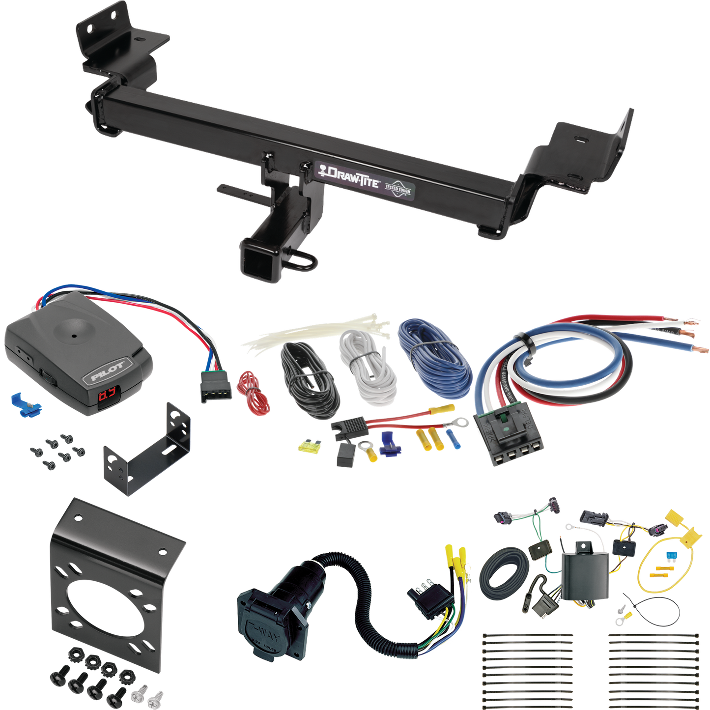 Se adapta al paquete de enganche de remolque Jeep Compass 2017-2023 con control de freno piloto serie Pro + adaptador de cableado BC genérico + cableado RV de 7 vías (para modelos (nuevo estilo de carrocería)) de Draw-Tite