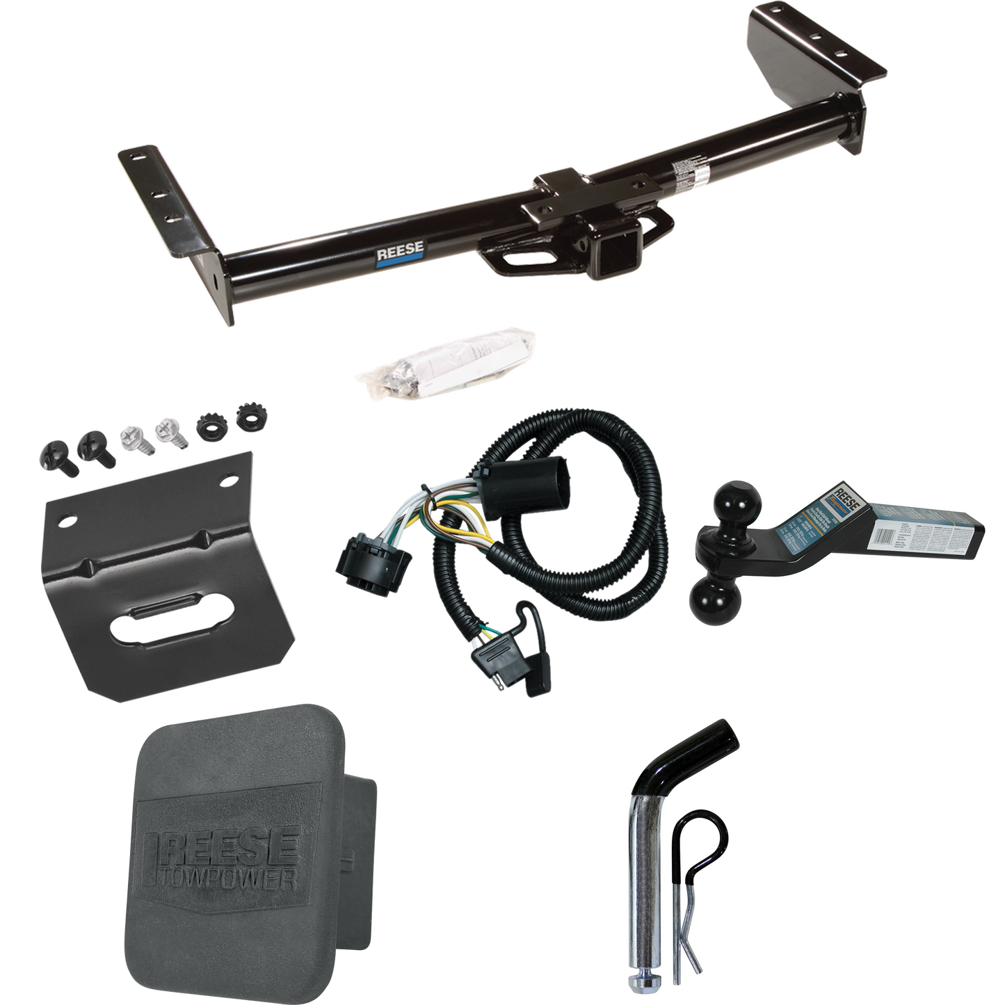 Fits 2000-2006 GMC Yukon XL 1500 Trailer Hitch Tow PKG w/ 4-Flat Wiring + Dual Ball Ball Mount 2" & 2-5/16" Trailer Balls + Pin/Clip + Wiring Bracket + Hitch Cover By Reese Towpower