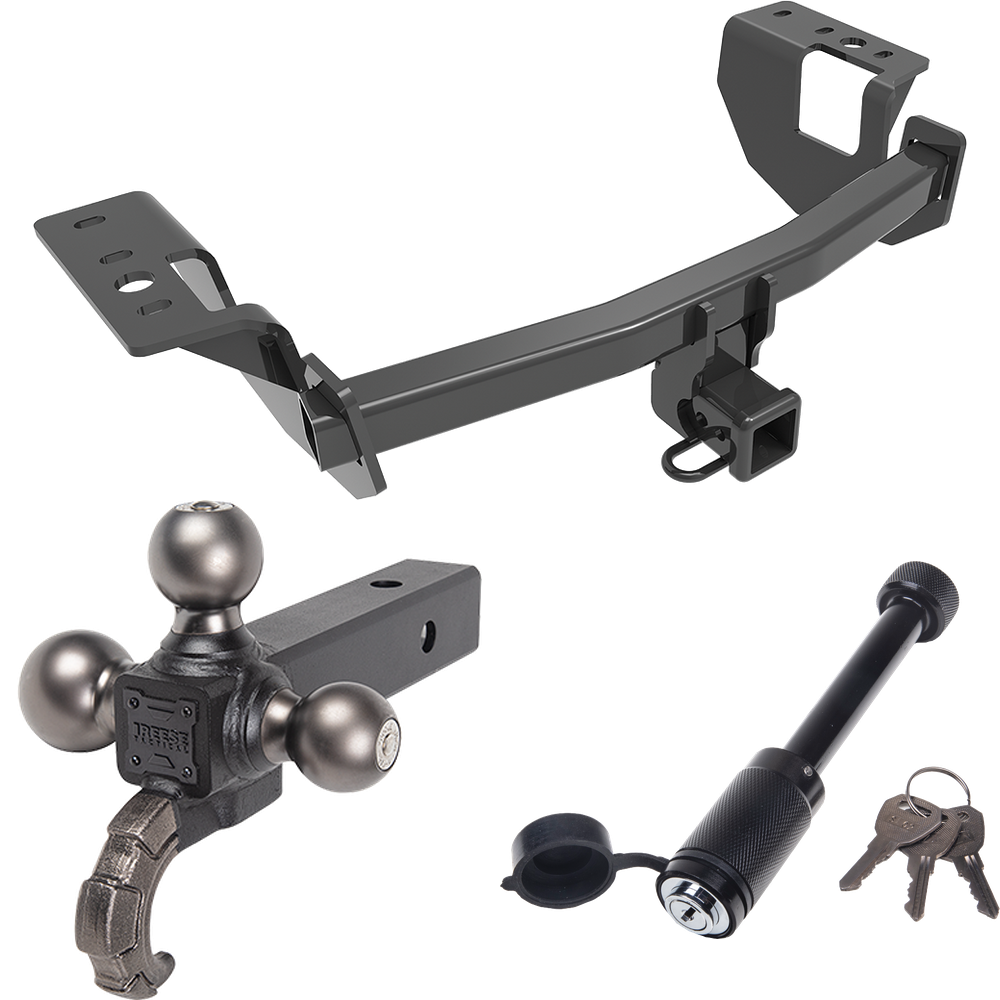 Fits 2014-2018 Subaru Forester Trailer Hitch Tow PKG + Triple Ball Tactical Ball Mount 1-7/8" & 2" & 2-5/16" Balls w/ Tow Hook + Tactical Dogbone Lock By Draw-Tite