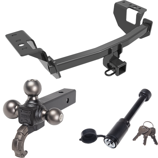 Fits 2014-2018 Subaru Forester Trailer Hitch Tow PKG + Triple Ball Tactical Ball Mount 1-7/8" & 2" & 2-5/16" Balls w/ Tow Hook + Tactical Dogbone Lock By Draw-Tite