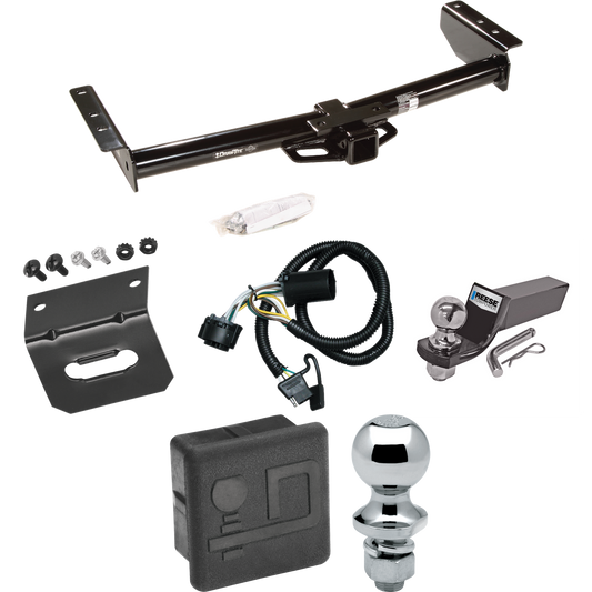 Fits 2000-2006 GMC Yukon XL 1500 Trailer Hitch Tow PKG w/ 4-Flat Wiring + Starter Kit Ball Mount w/ 2" Drop & 2" Ball + 1-7/8" Ball + Wiring Bracket + Hitch Cover By Draw-Tite