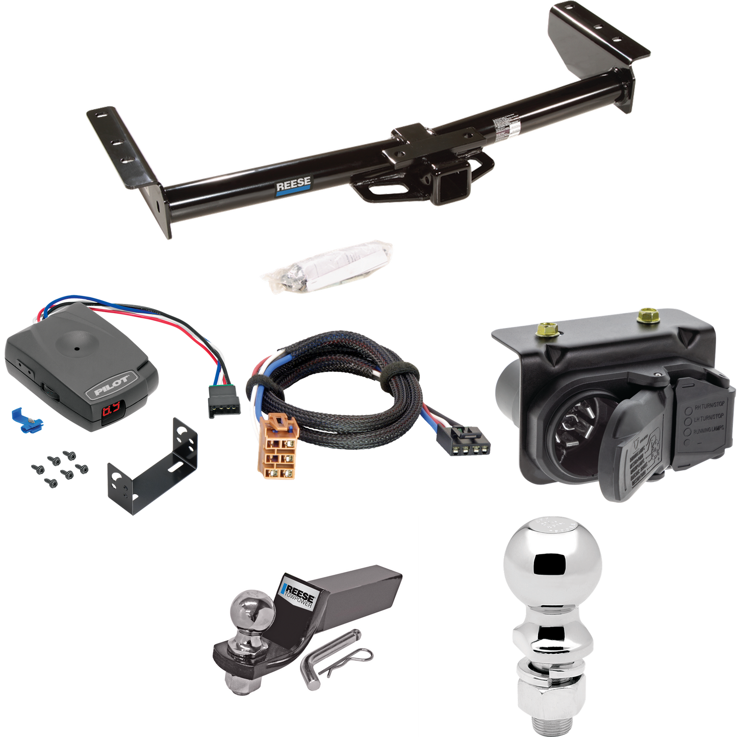 Fits 2000-2002 GMC Yukon XL 2500 Trailer Hitch Tow PKG w/ Pro Series Pilot Brake Control + Plug & Play BC Adapter + 7-Way RV Wiring + 2" & 2-5/16" Ball & Drop Mount By Reese Towpower